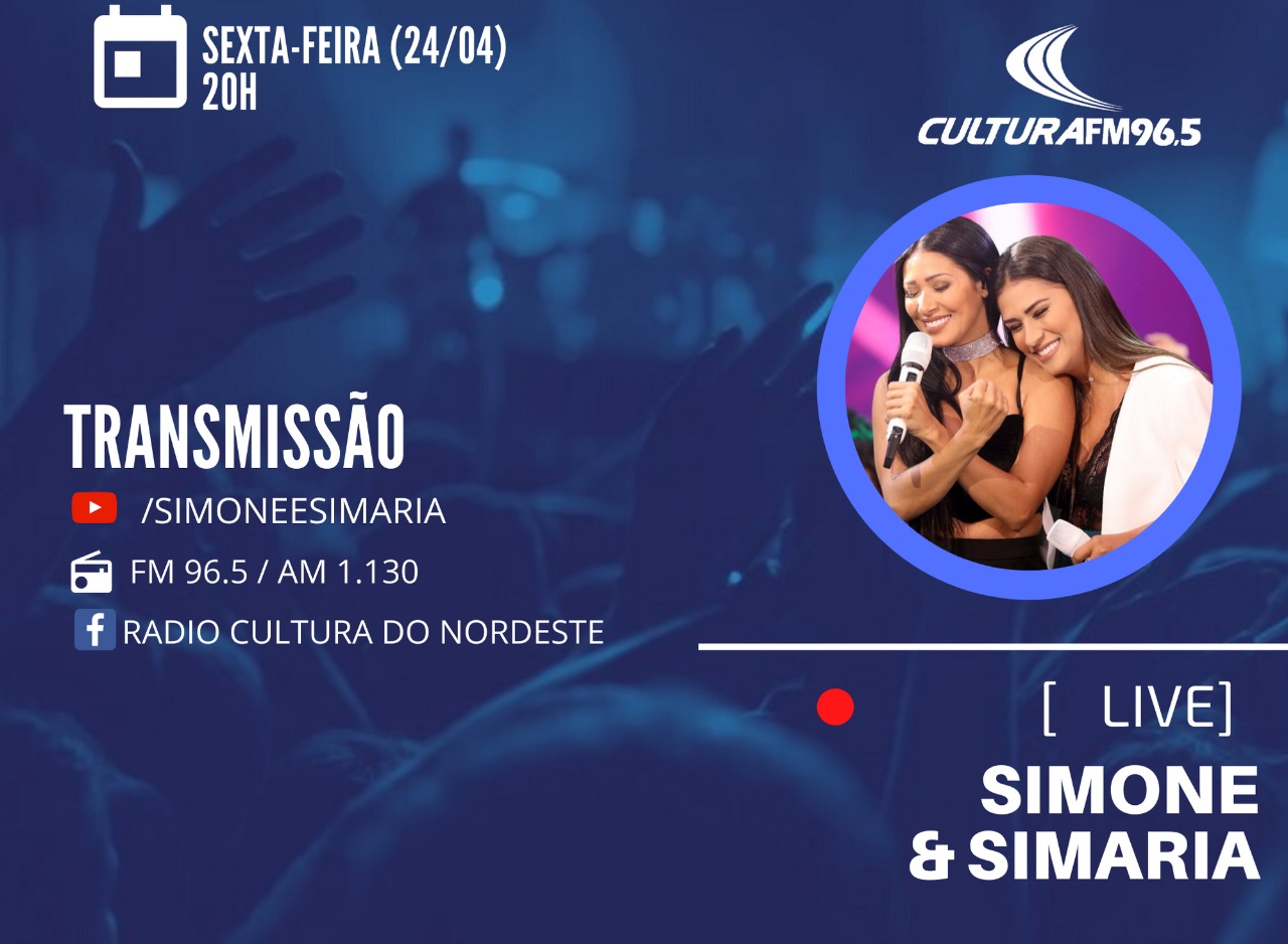 Rádio Cultura transmite live de Simone e Simaria nesta sexta-feira (24)