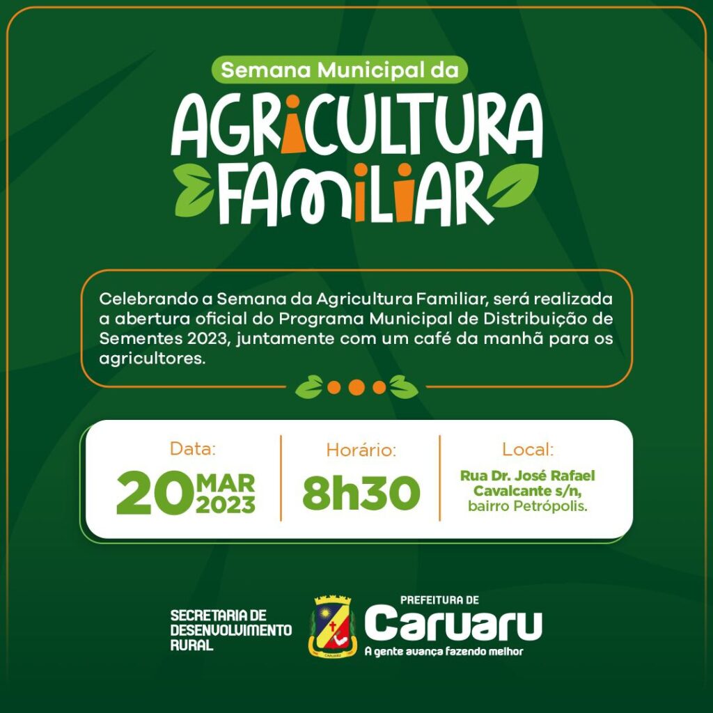 A Semana Municipal da Agricultura Familiar acontece, anualmente, entre os dias 13 e 19 de março. (Imagem: Divulgação)