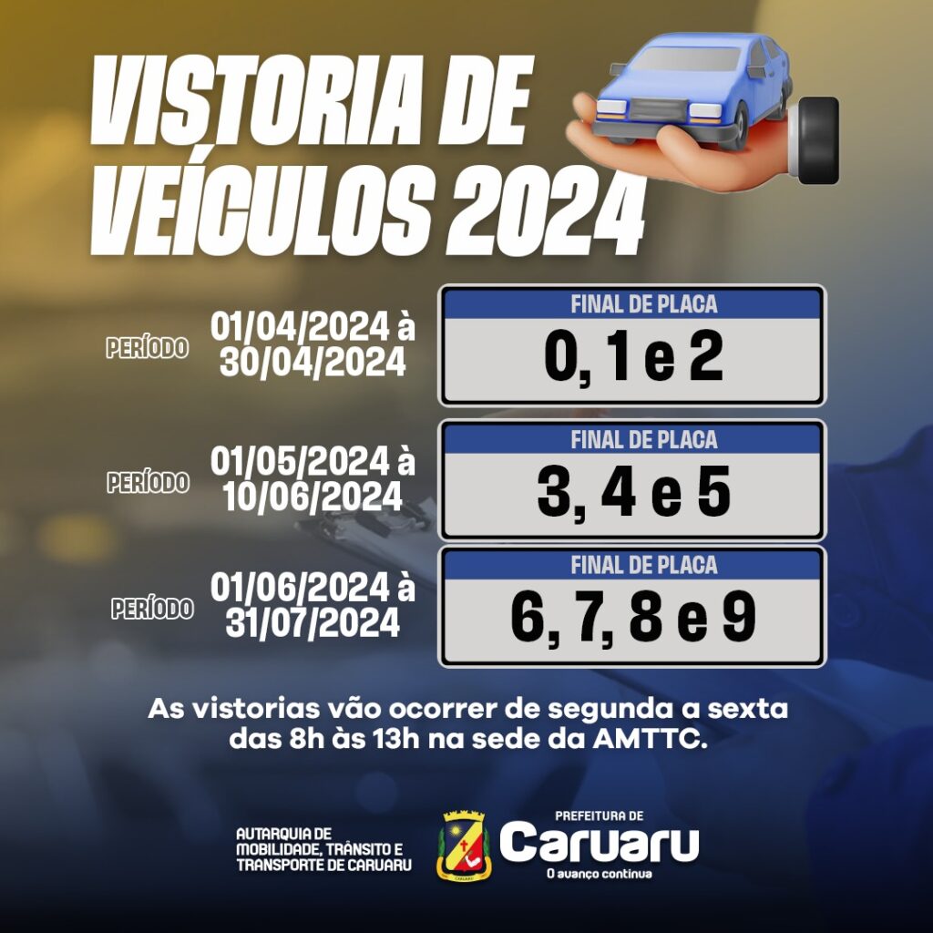 As vistorias vão ocorrer de segunda a sexta-feira, das 08h às 13h (Imagem: Divulgação)