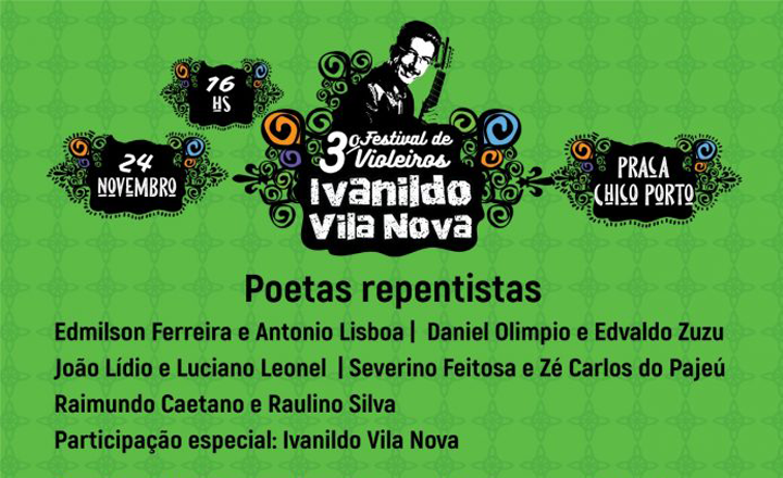 3° Festival de Violeiros Ivanildo Vila Nova será realizado neste domingo (24)
