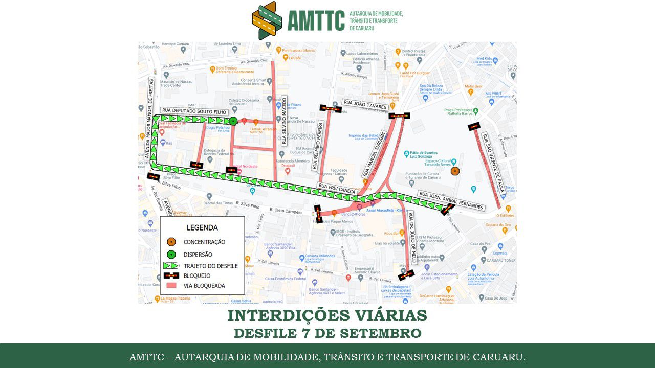 Ruas no centro de Caruaru serão interditadas para o desfile de 7 de setembro